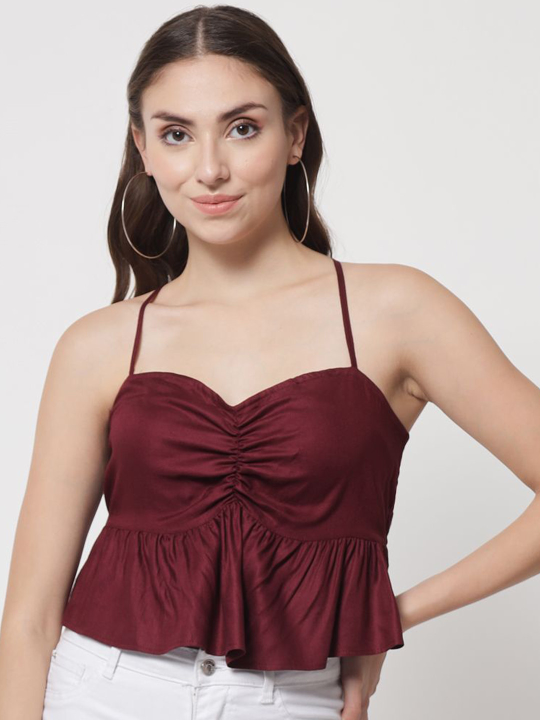 ARDITA Styled Back Solid Crop Top