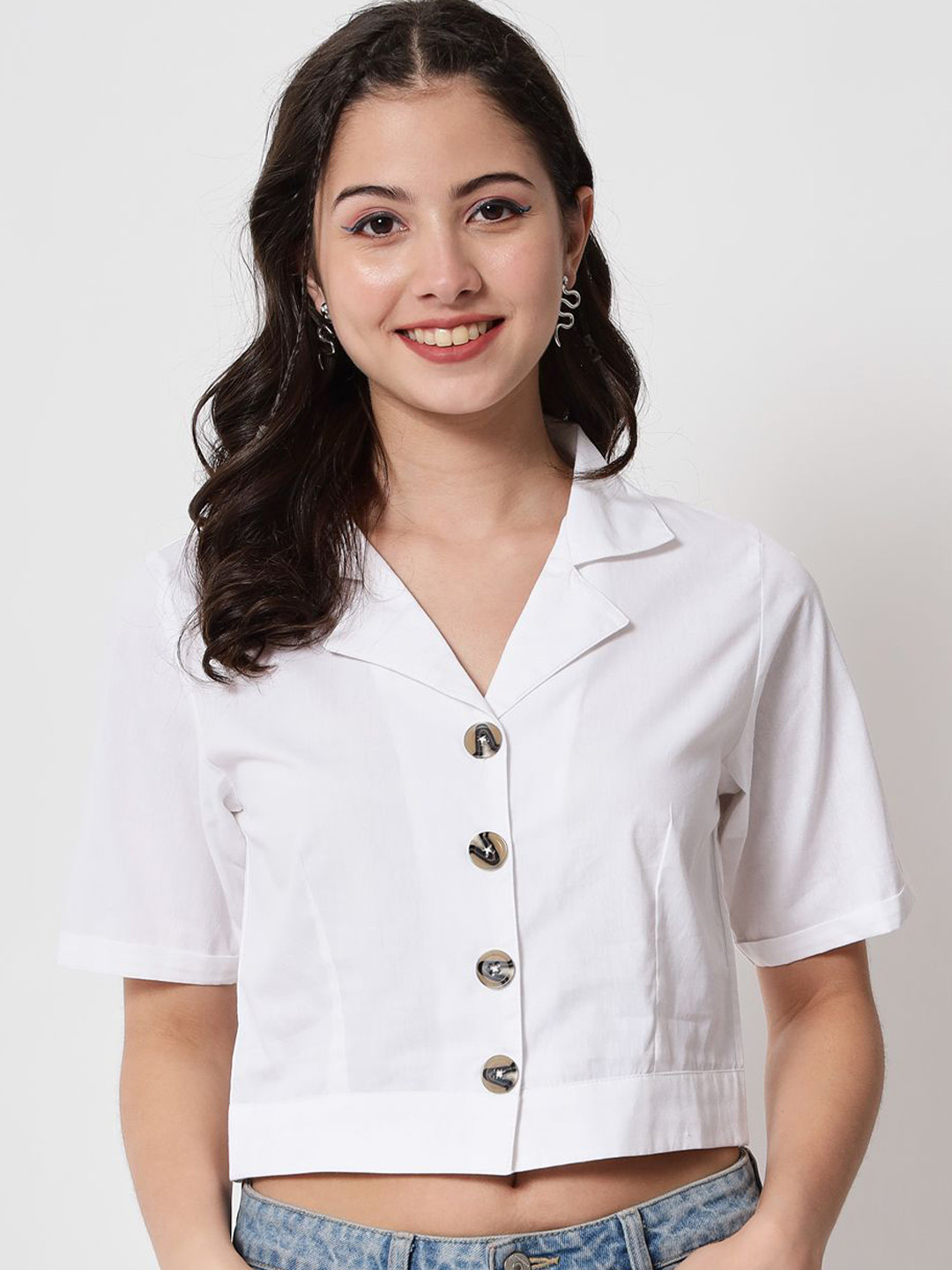 ARDITA Cotton Shirt Style Crop Top