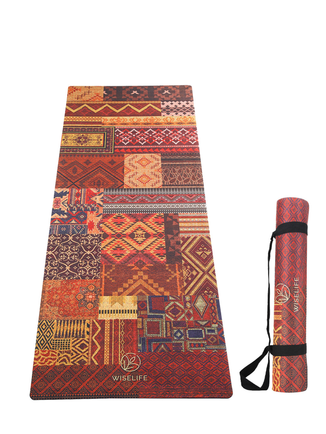 WiseLife Brown & Blue Printed Anti-Skid Yoga Mat With Carry Strap