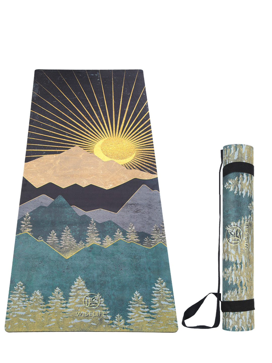 WiseLife Green & Yellow Printed Anti-Skid Yoga Mat With Carry Strap