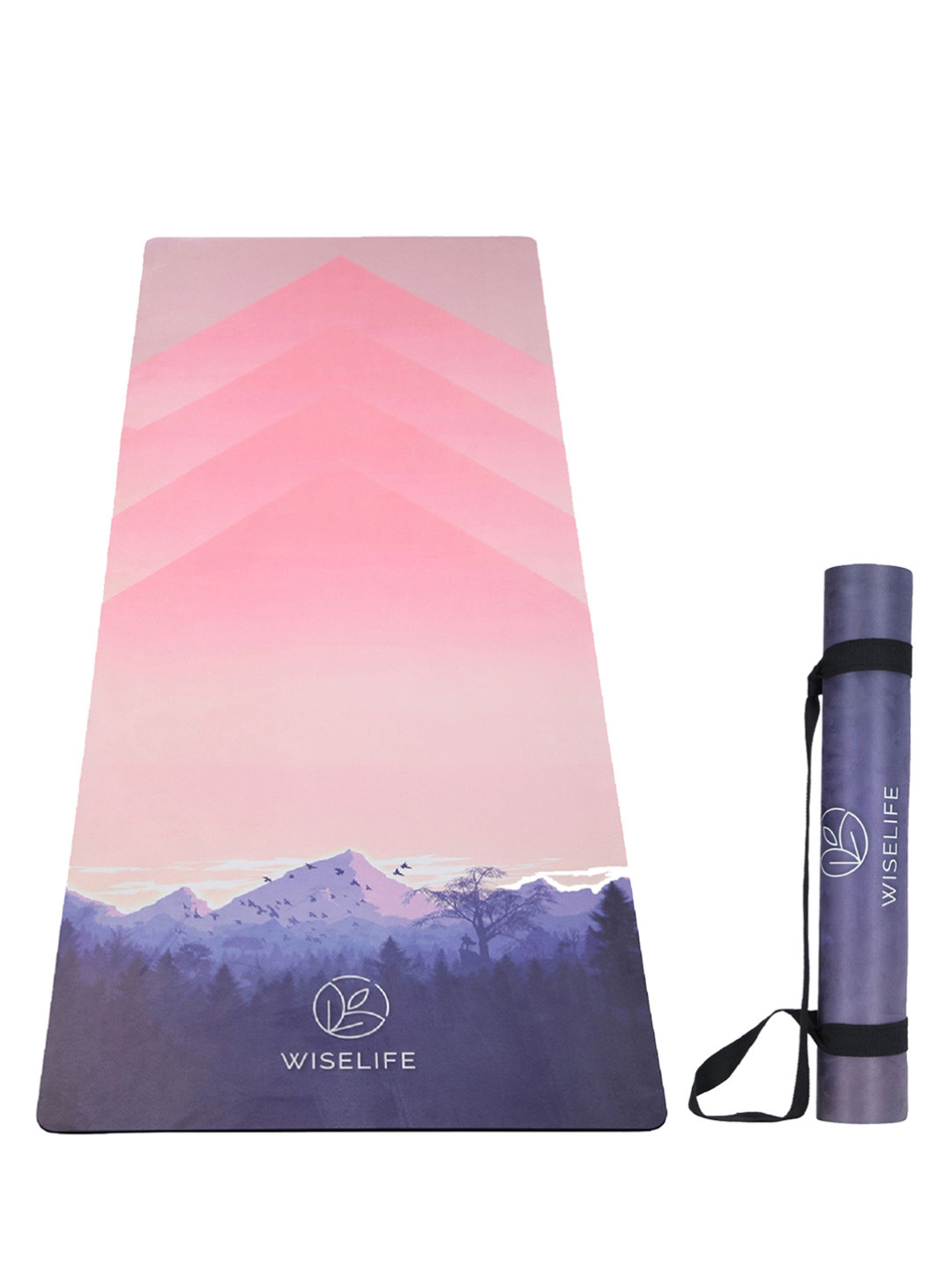 WiseLife Pink & Purple Printed Anti-Skid Yoga Mat With Carry Strap
