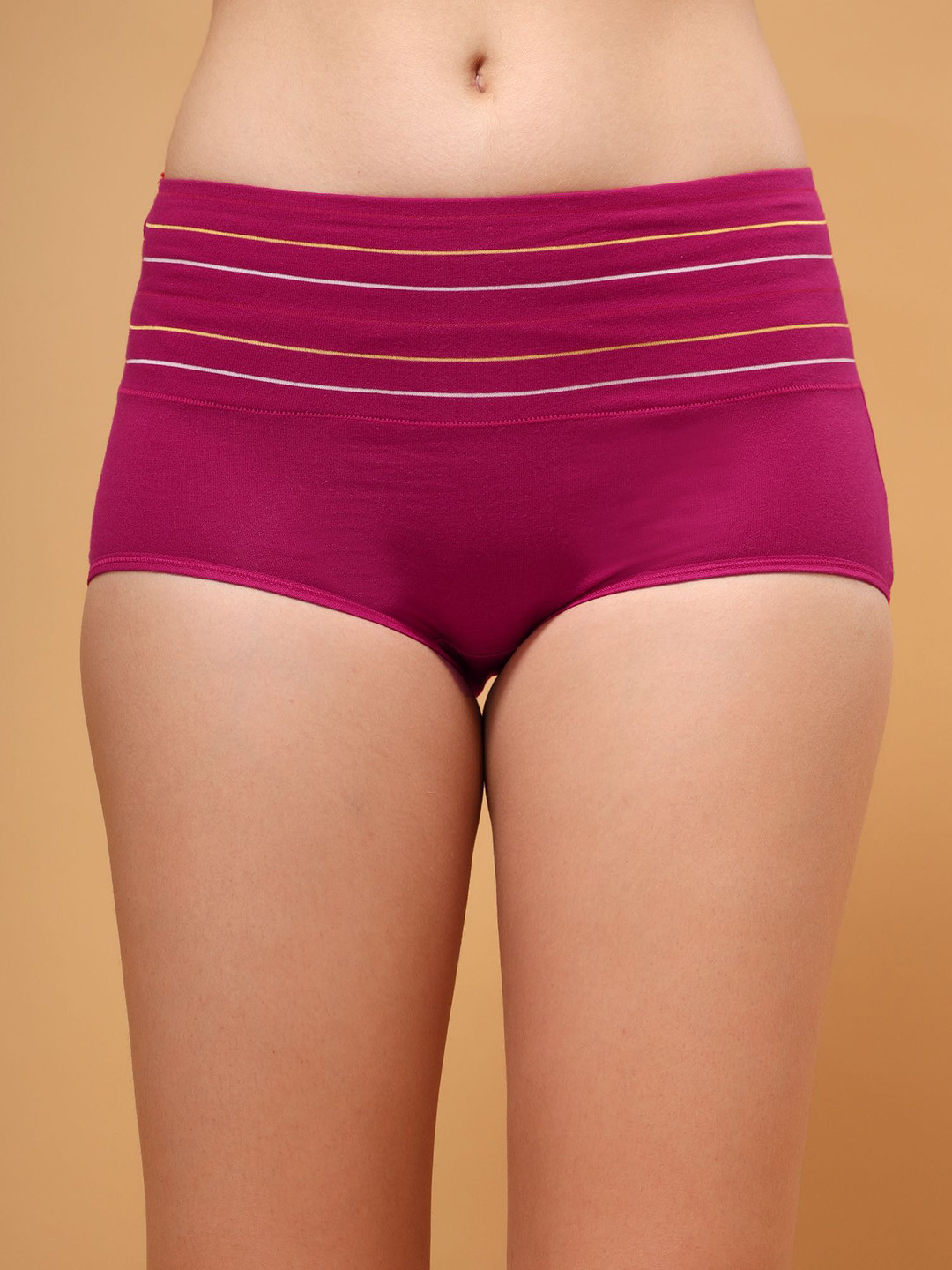 BRACHY Striped High-Rise Hipster Seamless Full Coverage Briefs BCA_76BRIF2-Medium-Maroon