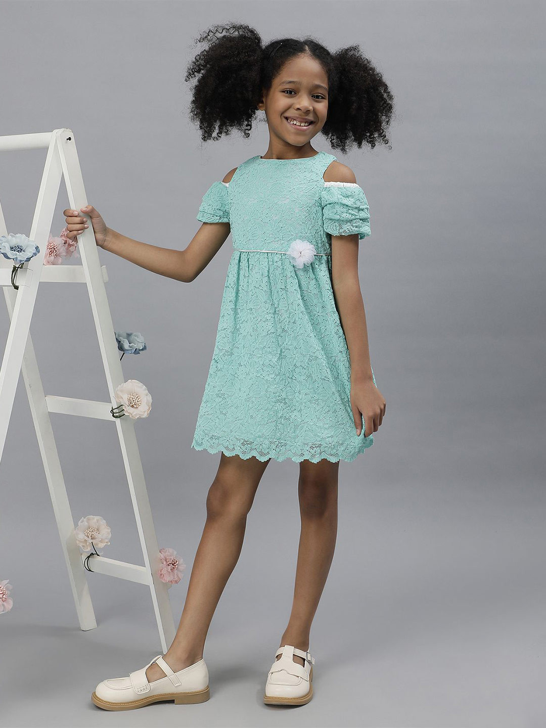 One Friday Girls Cold-Shoulder Lace Fit & Flare Dress