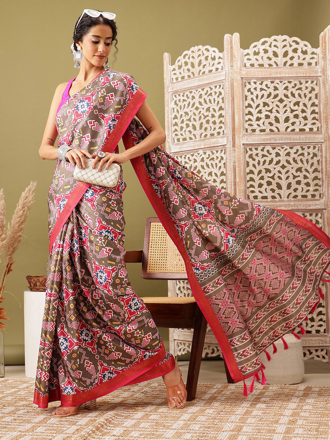 Silk Land Patola Ikat Digital Print Saree