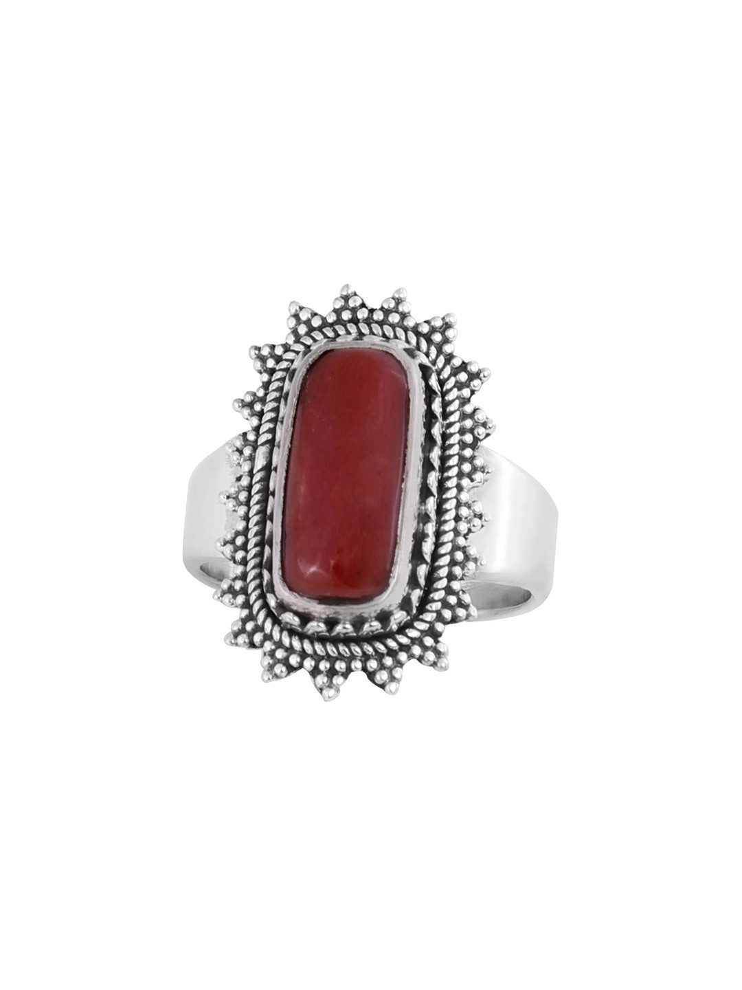 Exotic India Coral Stone Designer Sterling Silver Ring