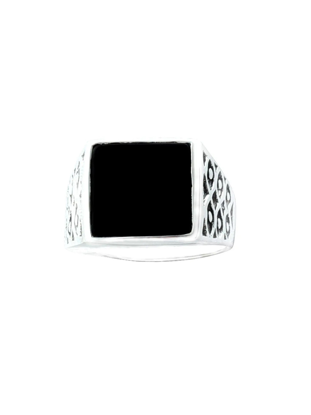Exotic India Black Onyx Stone Square Sterling Silver Ring