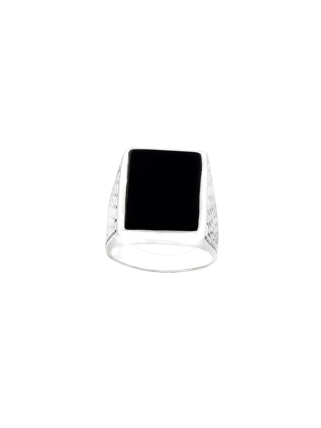 Exotic India Black Onyx Stone Square Brick Design Sterling Silver Ring