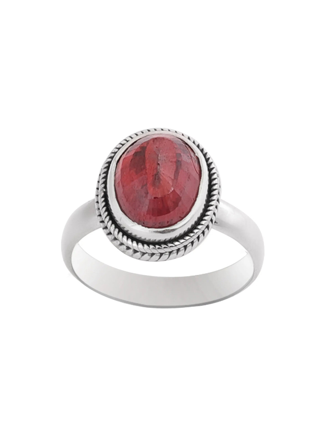 Exotic India Red Stone Sterling Silver Designer Ring
