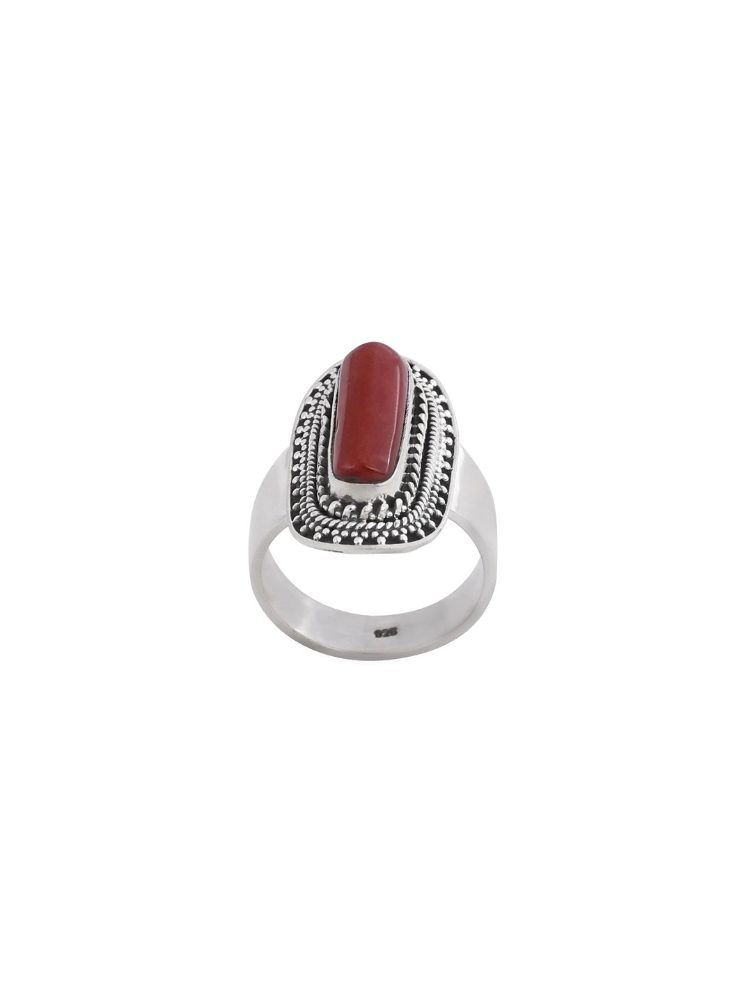Exotic India Coral Gemstone Sterling Silver Stylish Ring