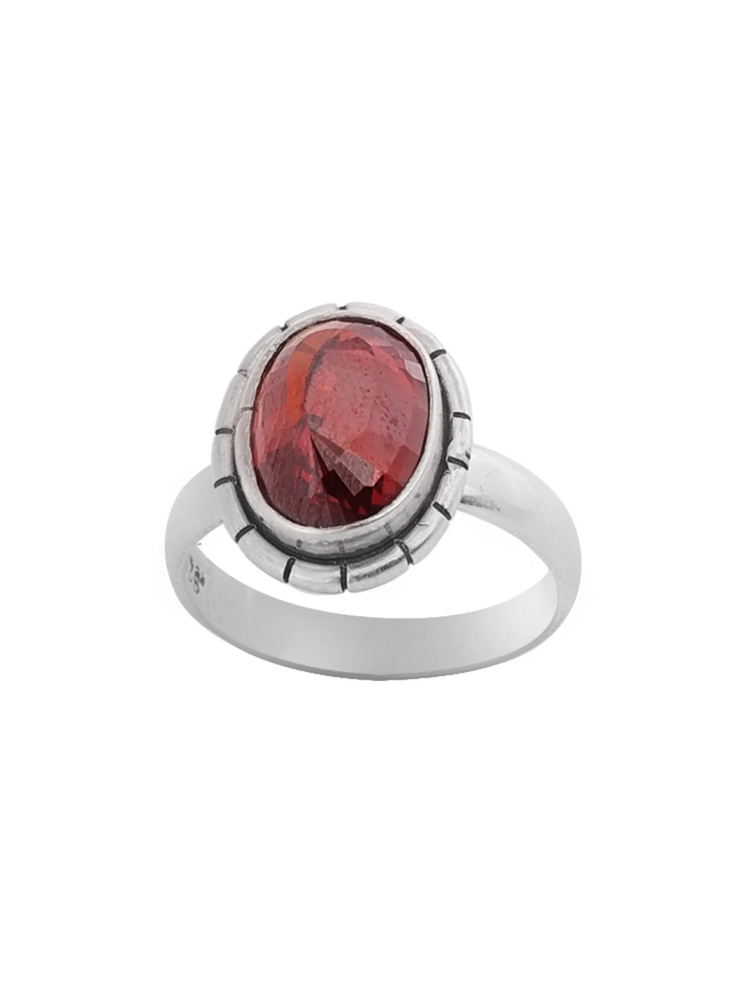 Exotic India Red Stone Stylish Sterling Silver Ring