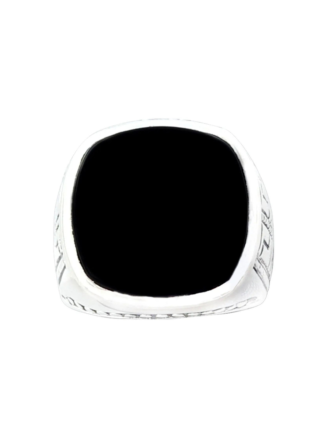 Exotic India Black Onyx Stone Embroidered Sterling Silver Ring