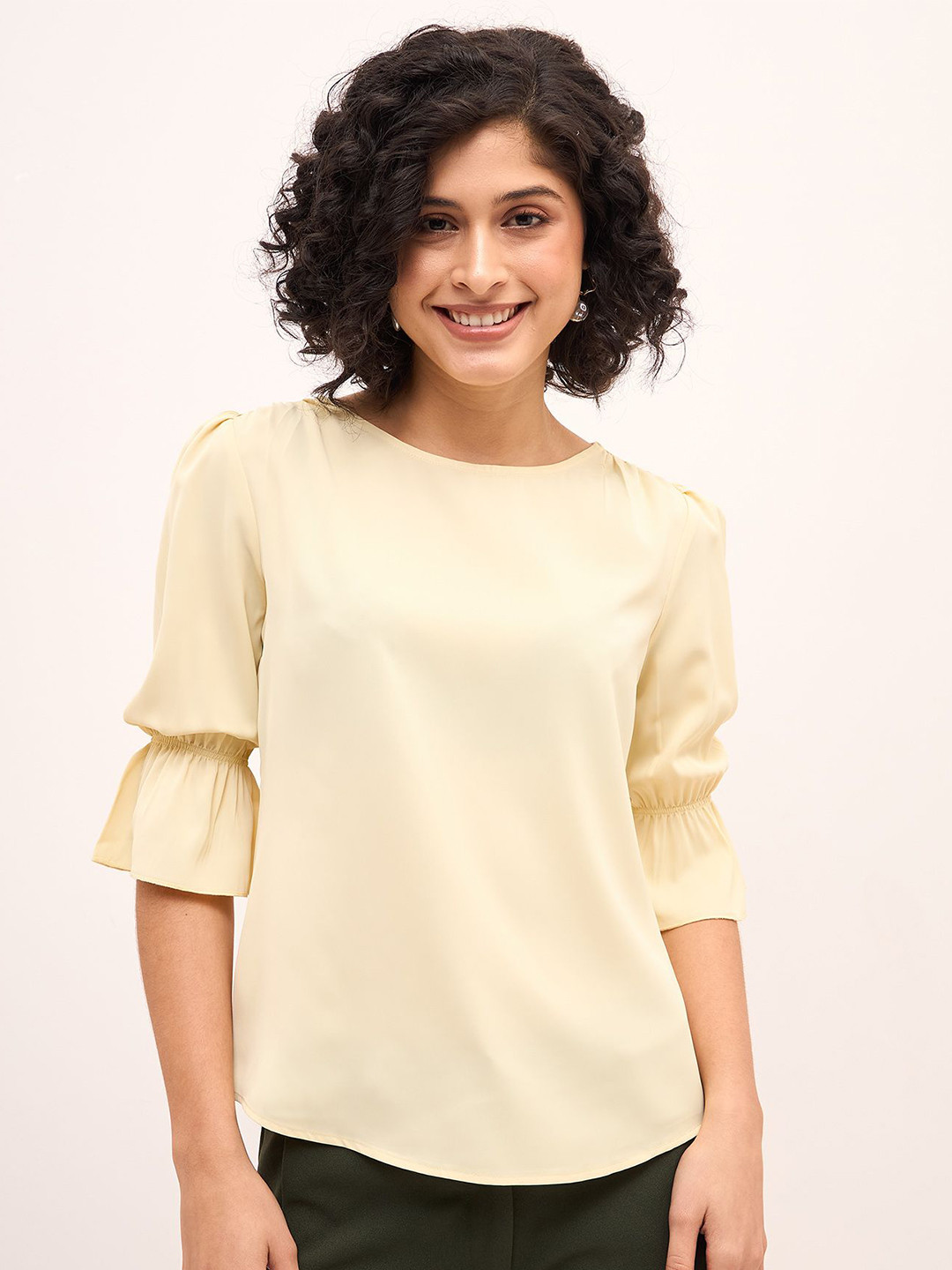 SALT ATTIRE Bell Sleeve Lemon Sherbet Top