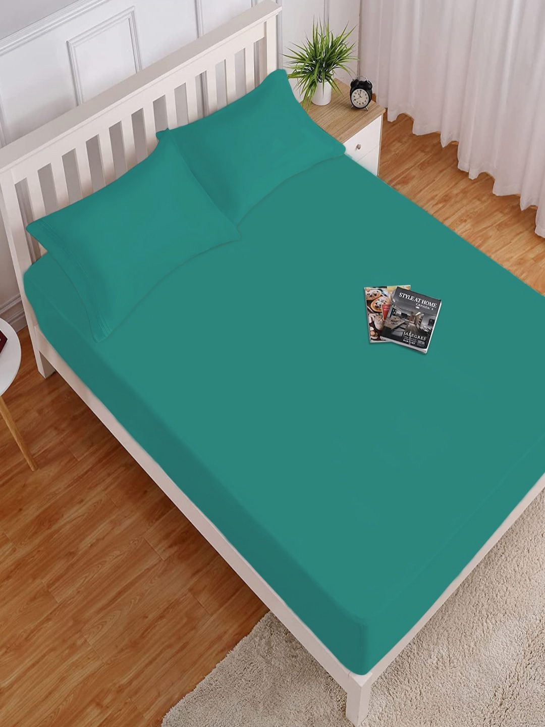 HOKIPO Brushed Teal Microfiber 130 TC Fitted King Bedsheet with 2 Pillow Covers-78 x 78 inches