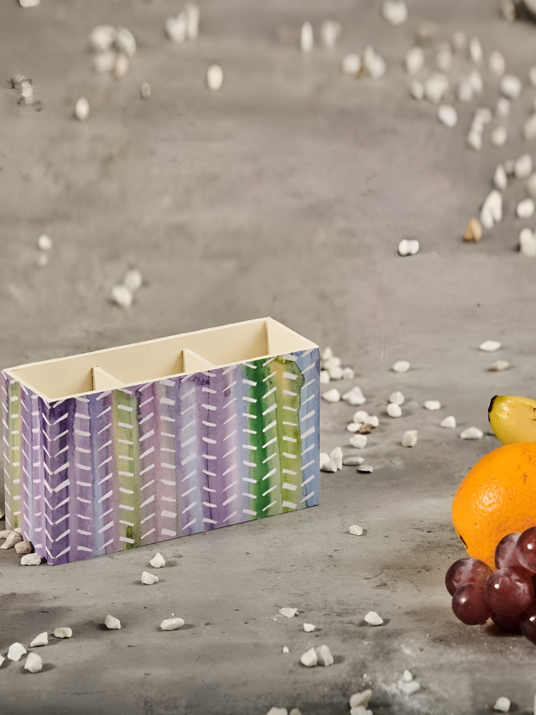 A Tiny Mistake Green & Cream-Colored Printed Wooden Cutlery Holder