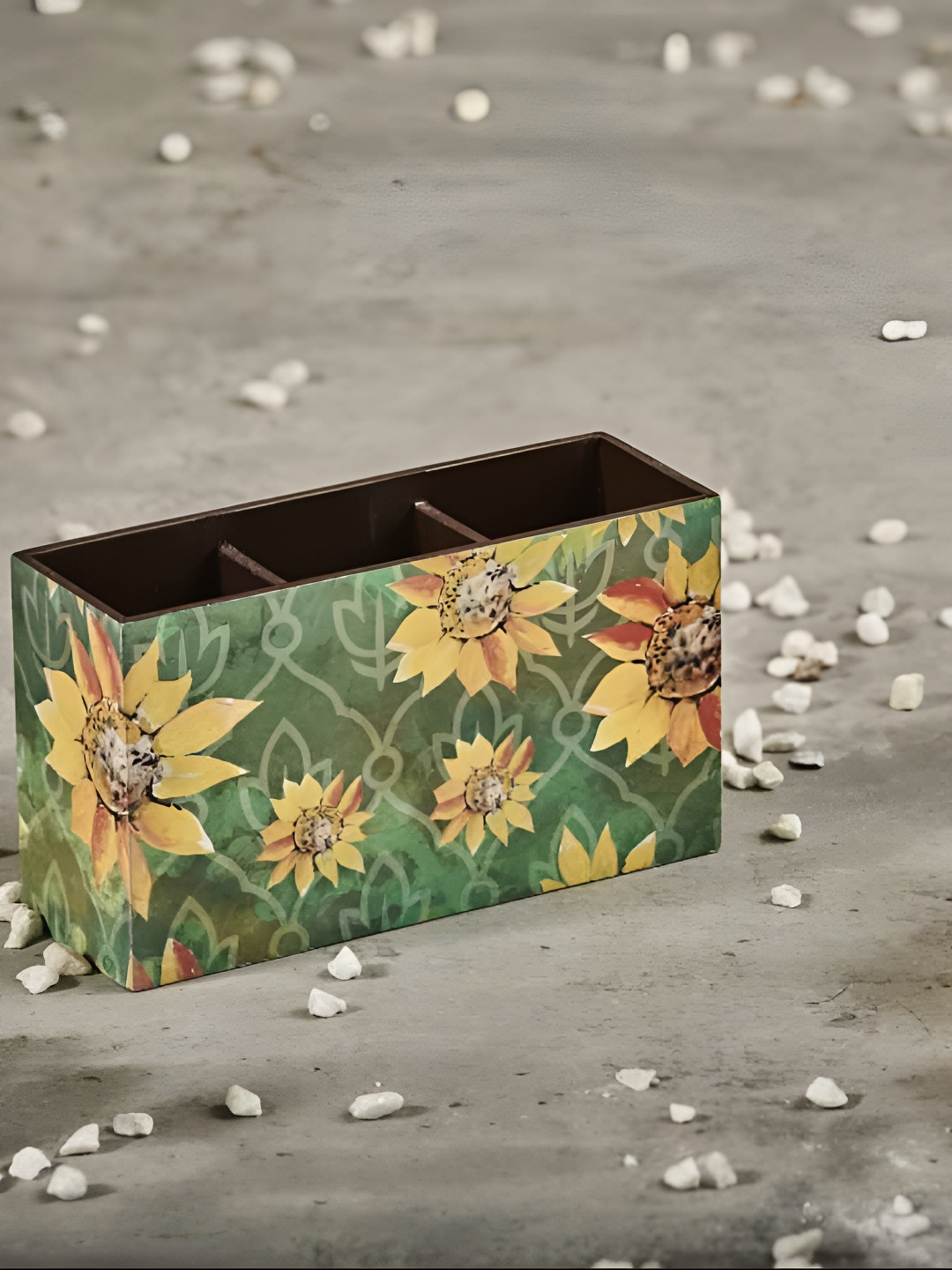 A Tiny Mistake Yellow & Green Printed Wooden Cutlery Holder