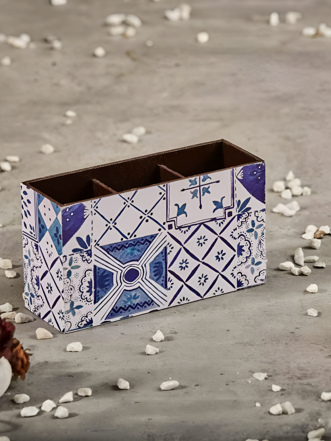 A Tiny Mistake Blue & White Printed Wooden Cutlery Holder