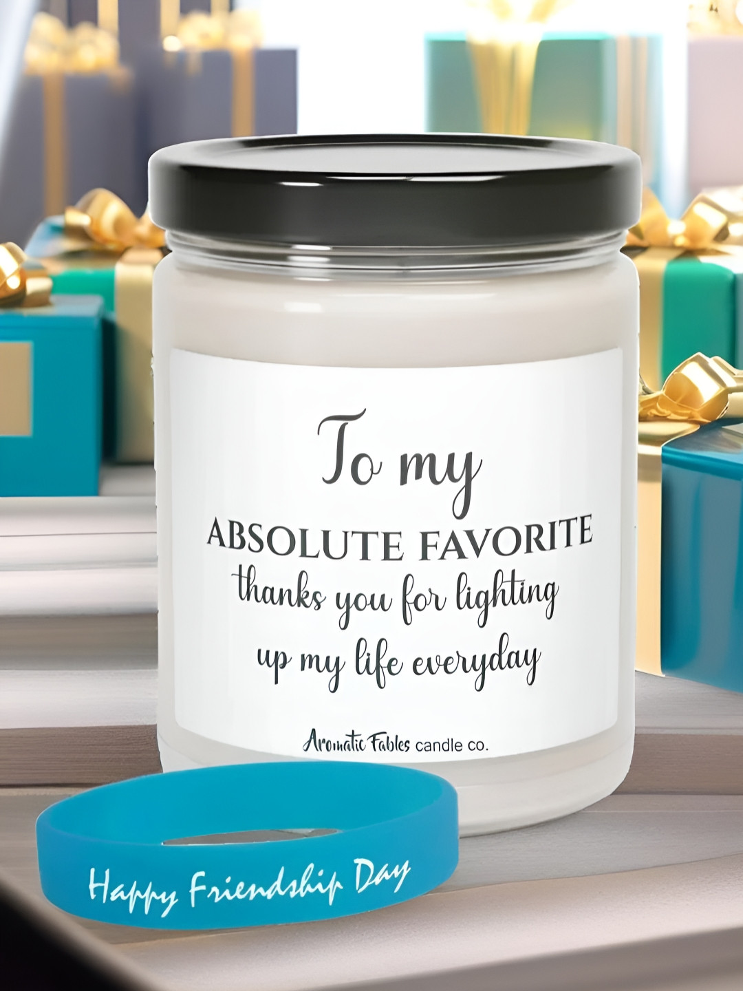 Aromatic Fables White & Blue Friendship Band With Scented Candle Home Gift Set