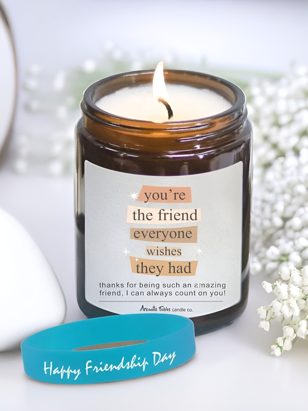 Aromatic Fables White & Blue Friendship Band With Scented Candle Home Gift Set