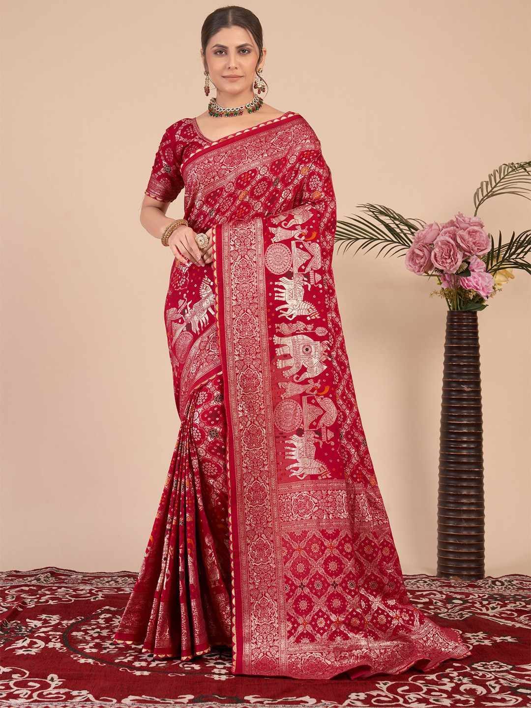 SHRI MAHAVEER RAJASTHANI SAREE Woven Design Zari Banarasi Saree