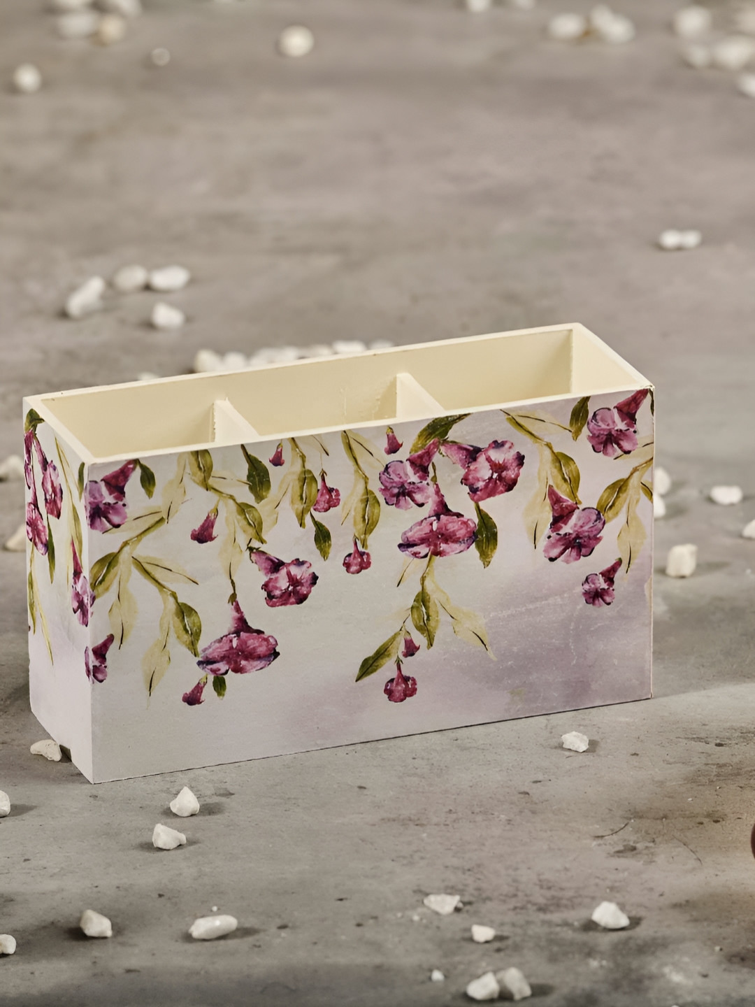 A Tiny Mistake White & Purple Floral Wooden Cutlery Holder