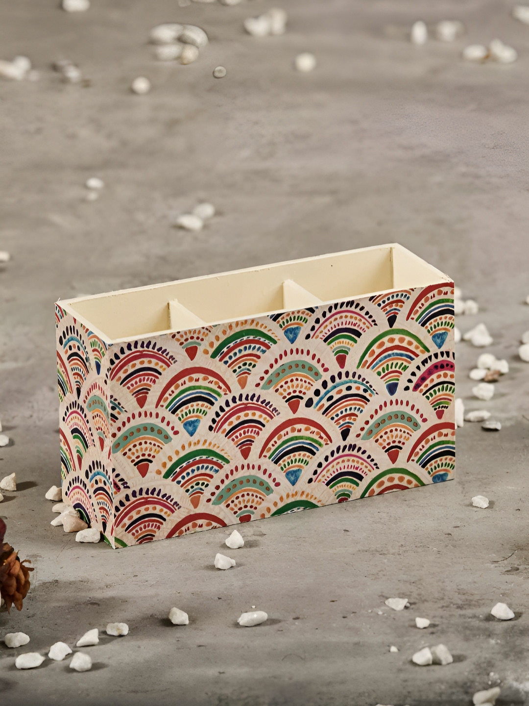 A Tiny Mistake Red & Cream Colored Printed Wooden Cutlery Holder