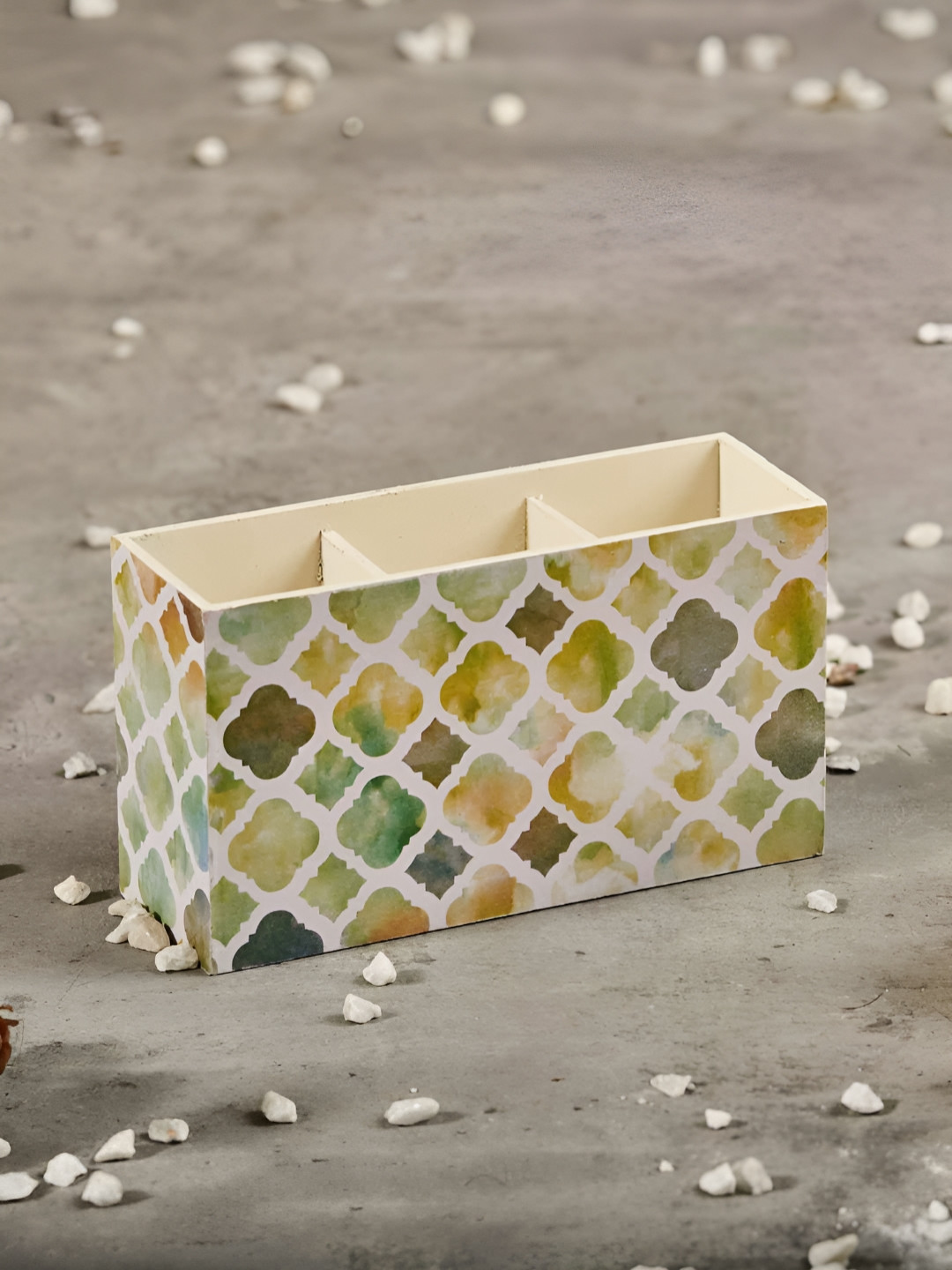 A Tiny Mistake Yellow & White Printed Wooden Cutlery Holder