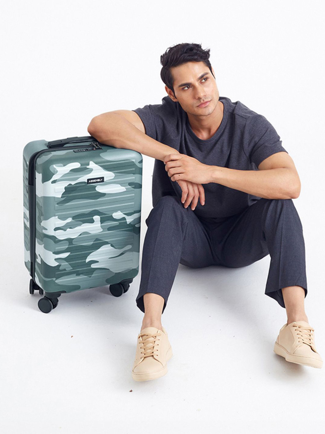 Assembly Camo Green Printed Hard-Sided Cabin Trolley Bag  20 Inches