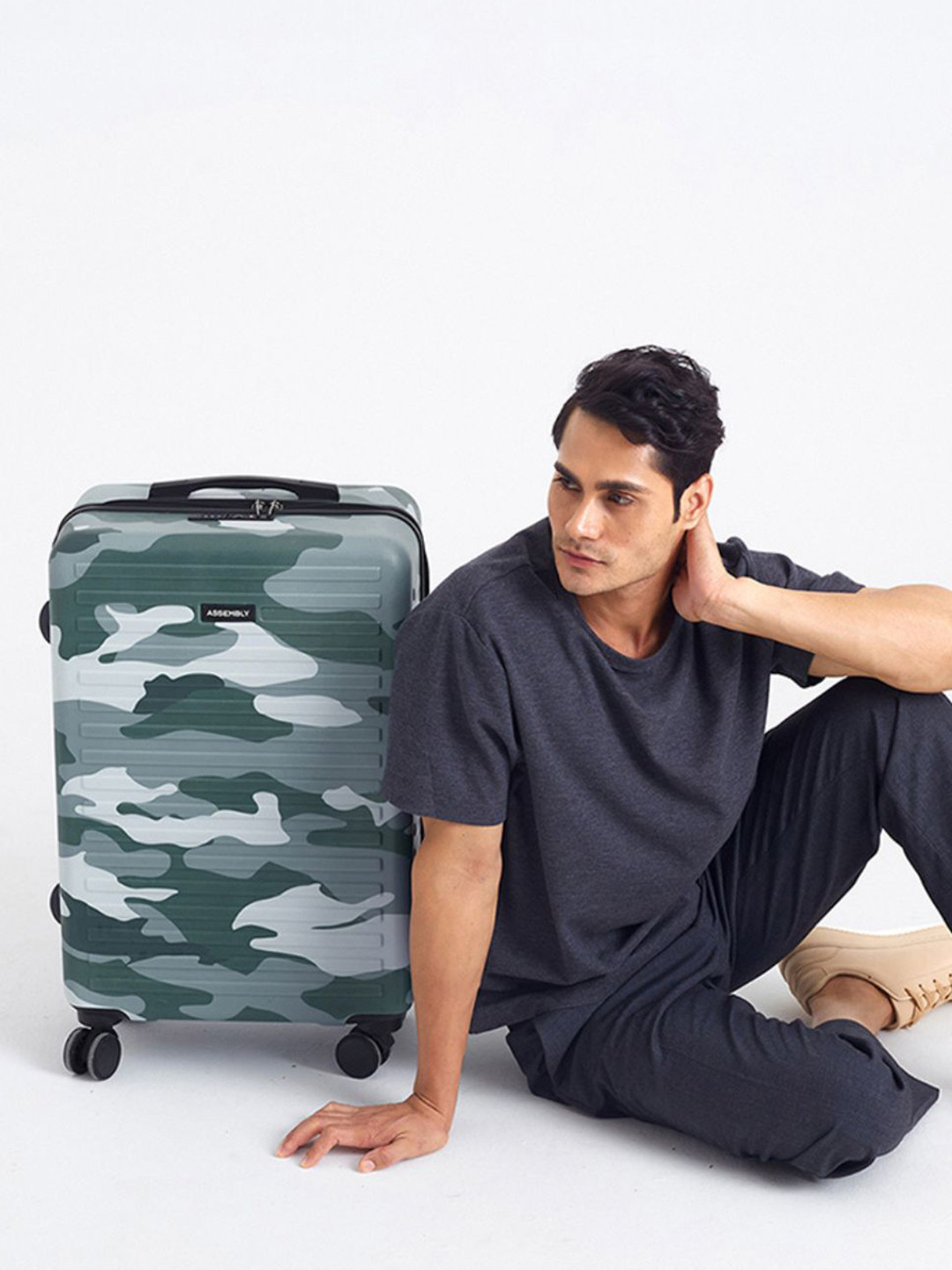 Assembly Camo Green Printed Check In Trolley Suitcase  24 Inches