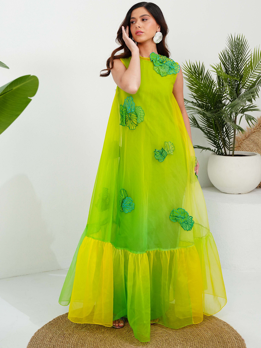 Vidhi Wadhwani Floral Net A-Line Maxi Dress