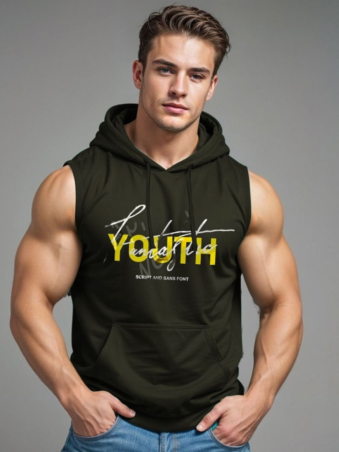 Looks United Men Printed Cotton Innerwear Vests LU1001-OLV