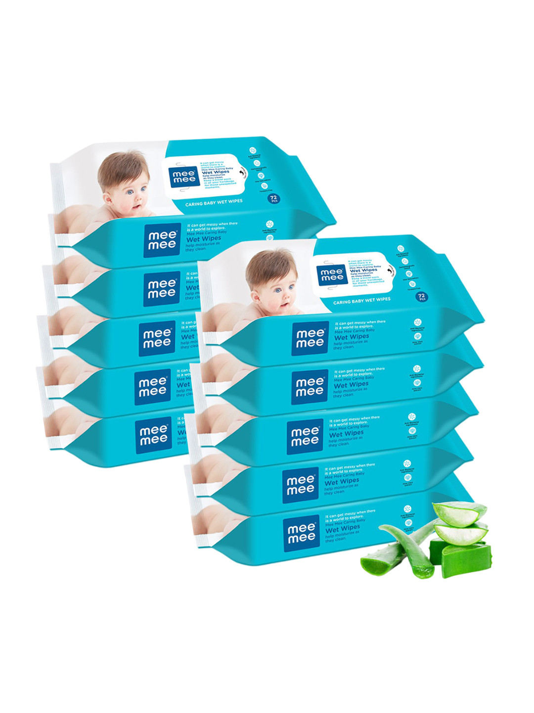 MeeMee Set of 10 Alove Vera Extracts Wet Wipes - 72 Wipes Per Pack