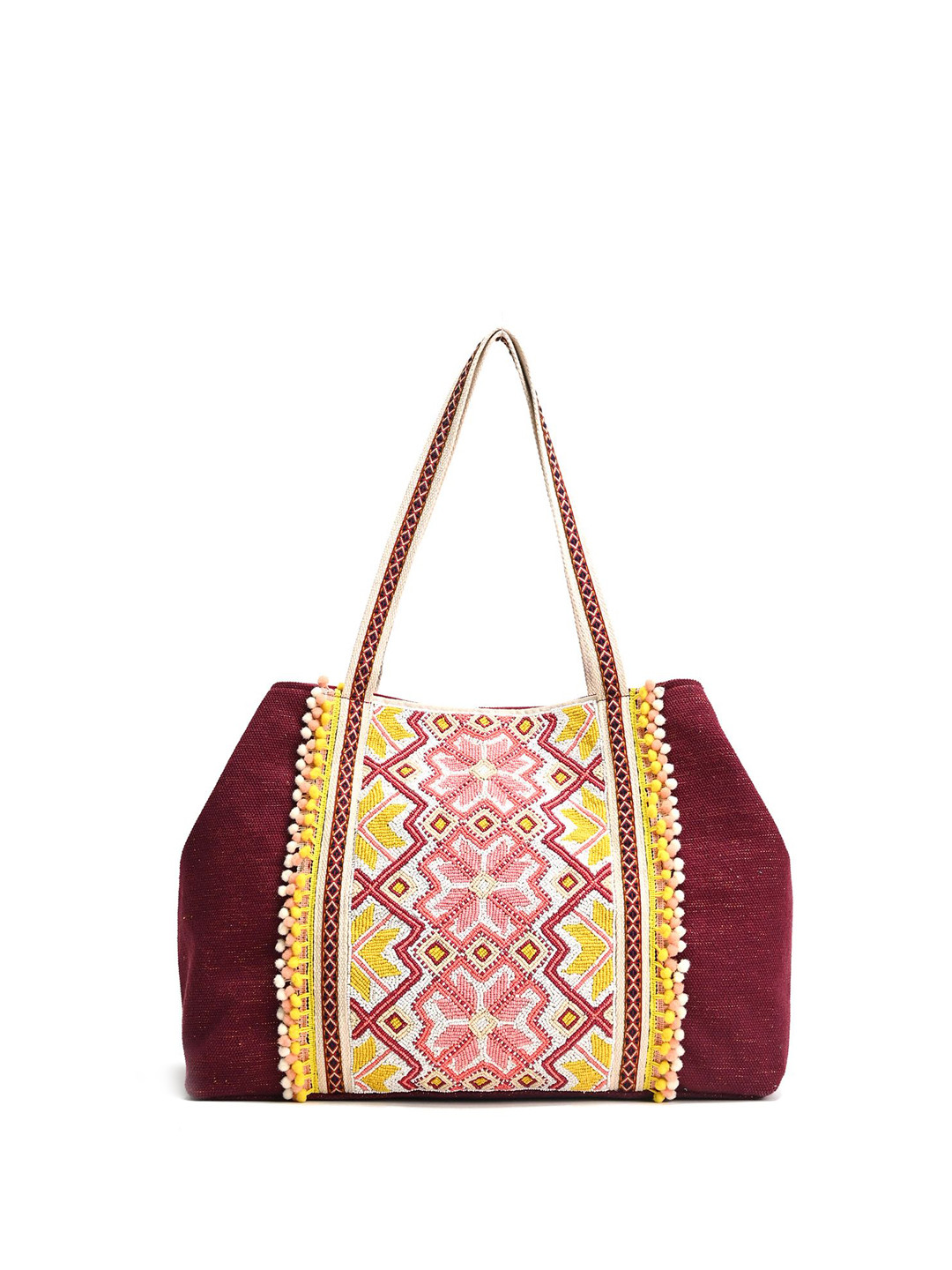 BohoGirl Textured Embroidered Structured Canvas Shoulder Bag- Up to 12 inch