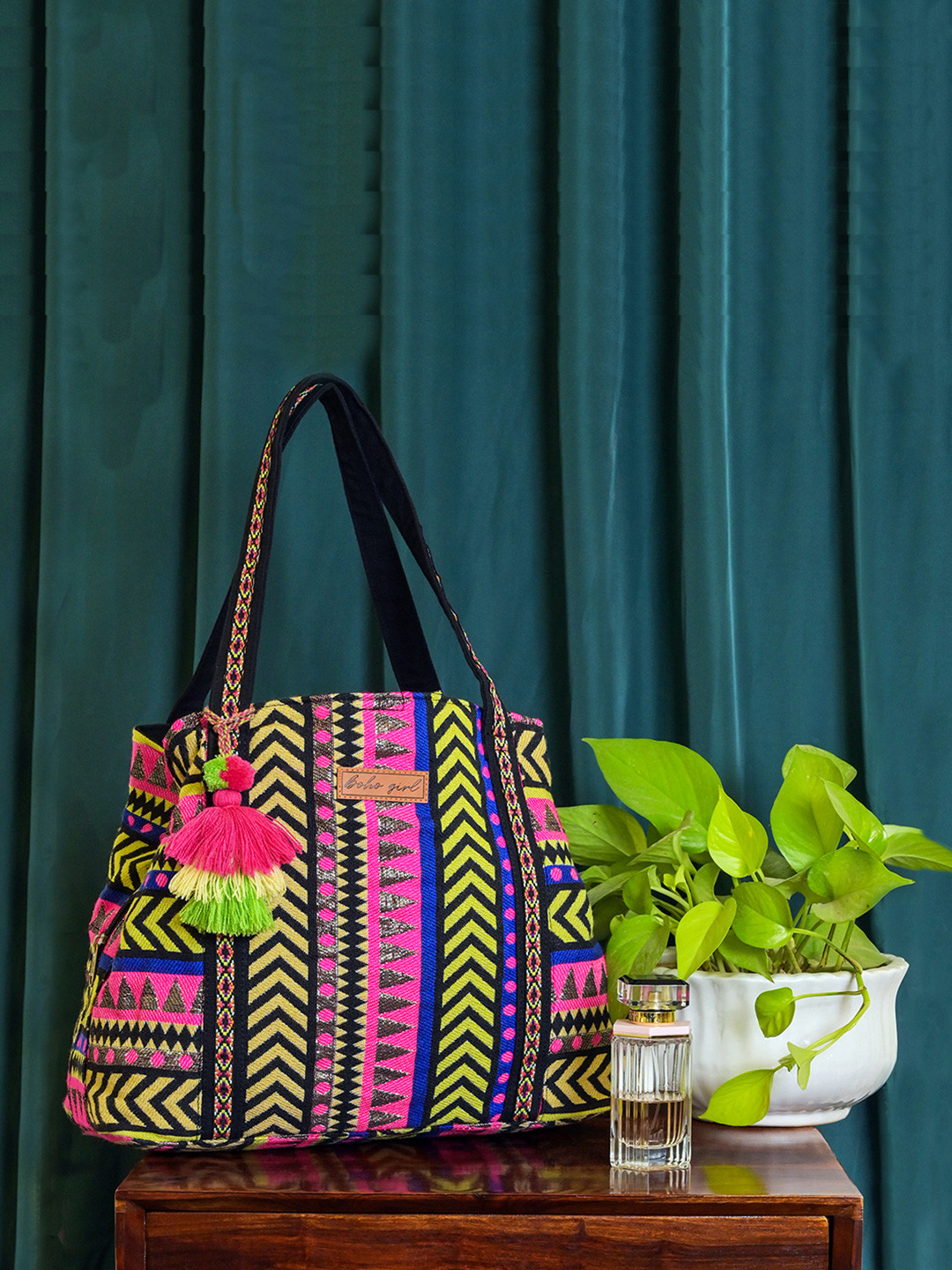 BohoGirl Geometric Self Design Shopper Canvas Tote Bag