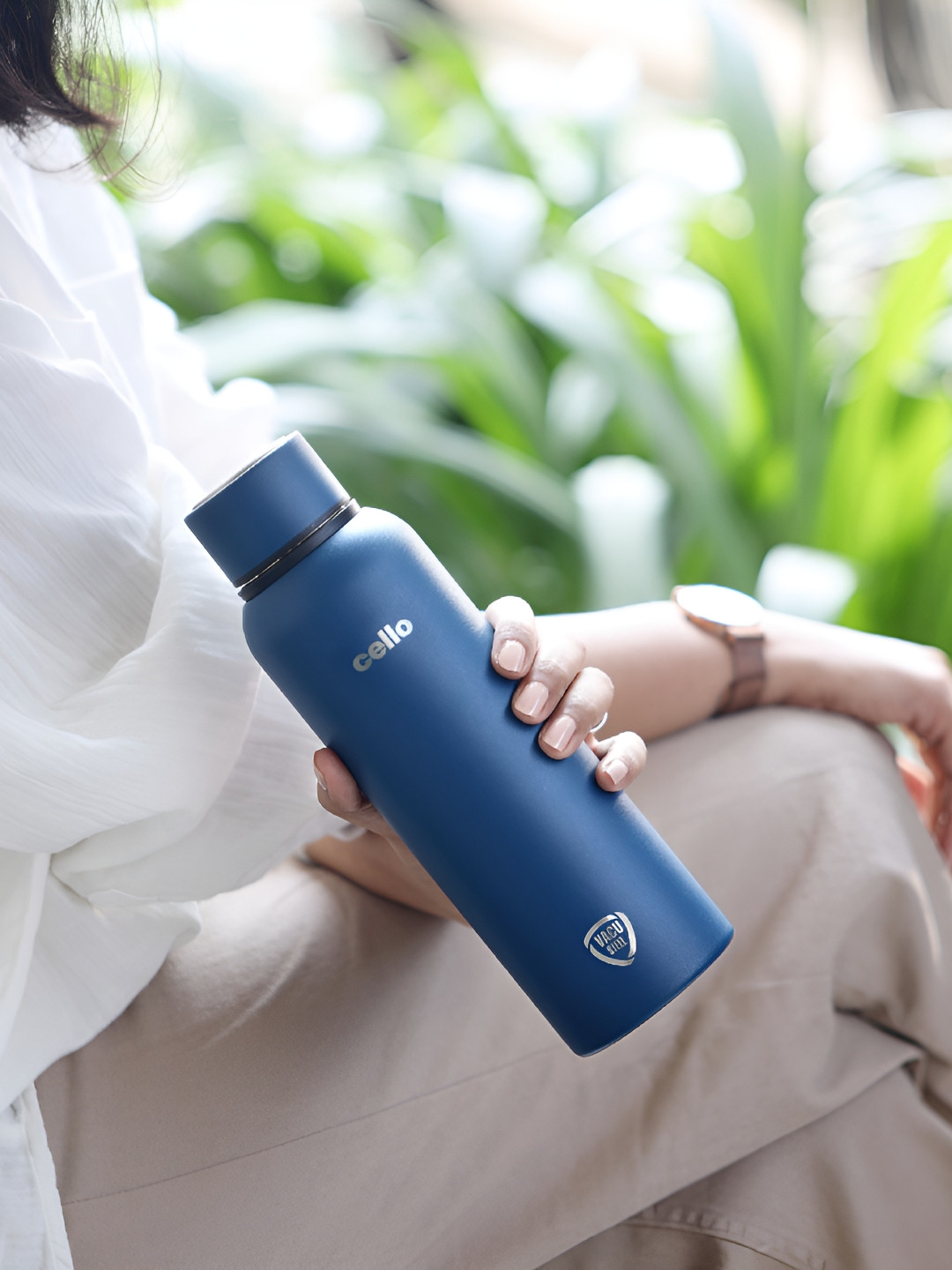 Cello Navy Blue Printed Stainless Steel Double Wall Vacuum Water Bottle 550 ml