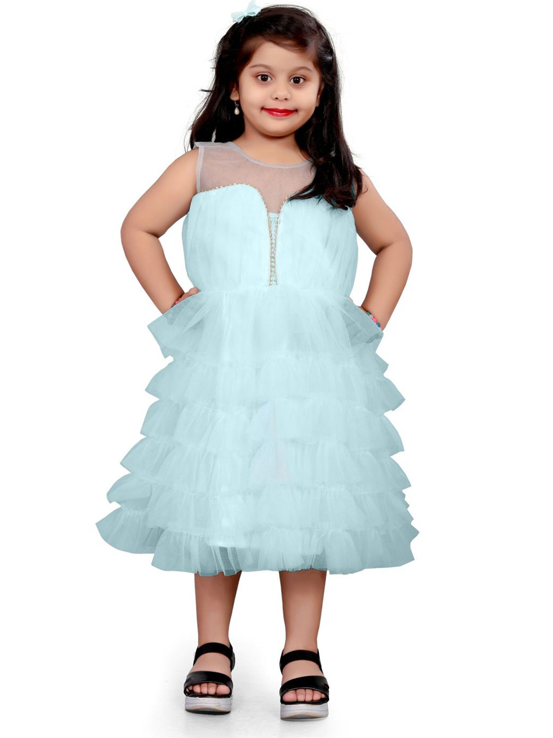 BAESD Layered Net Fit & Flare Dress