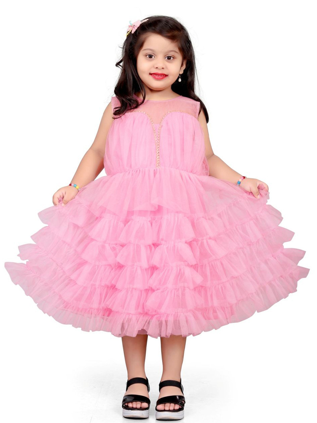 BAESD Shrithi Girls Fashion Fab Layered Net A-Line Dress