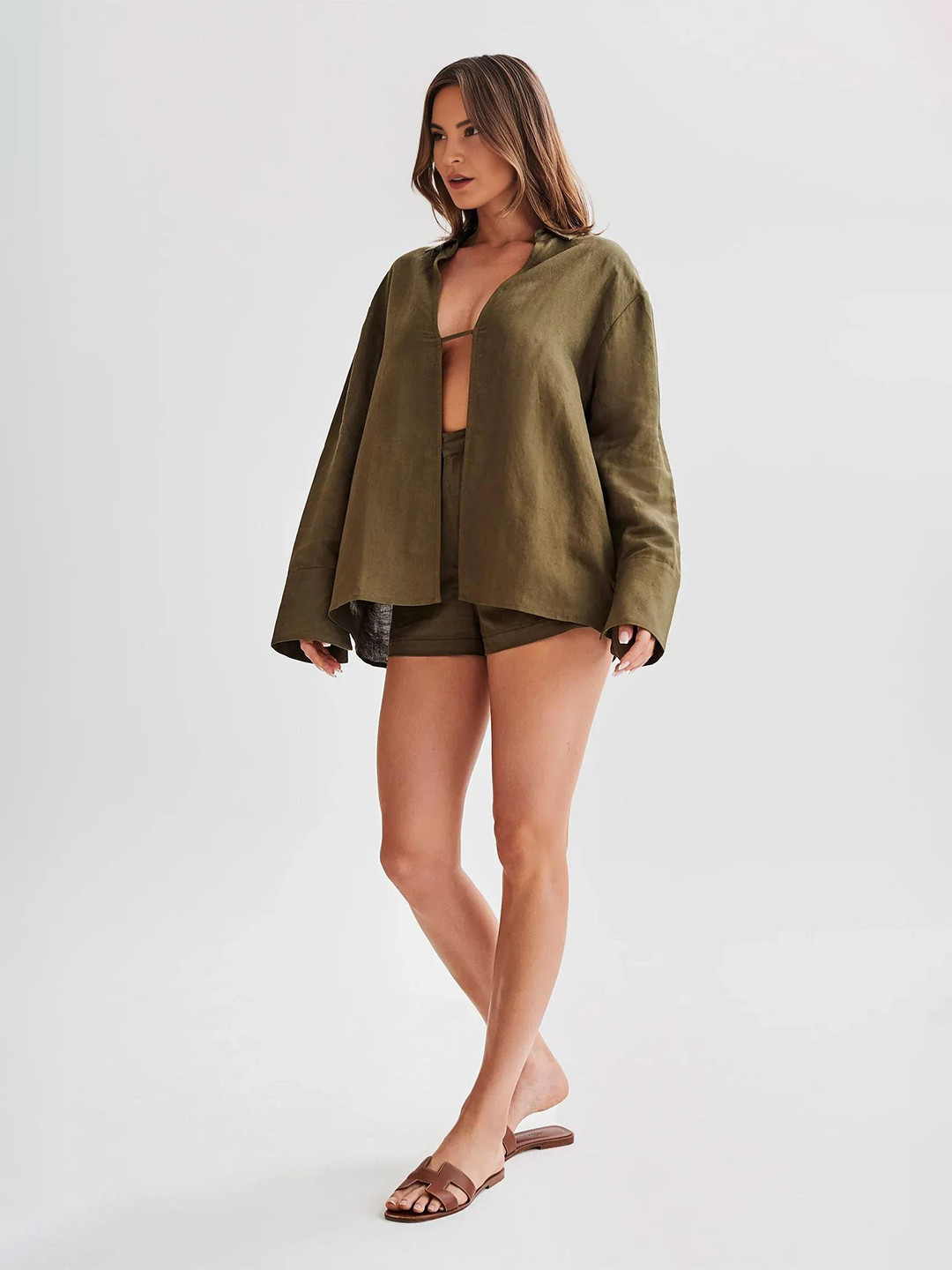 Bee Boe Women Mandarin Collar Linen Top