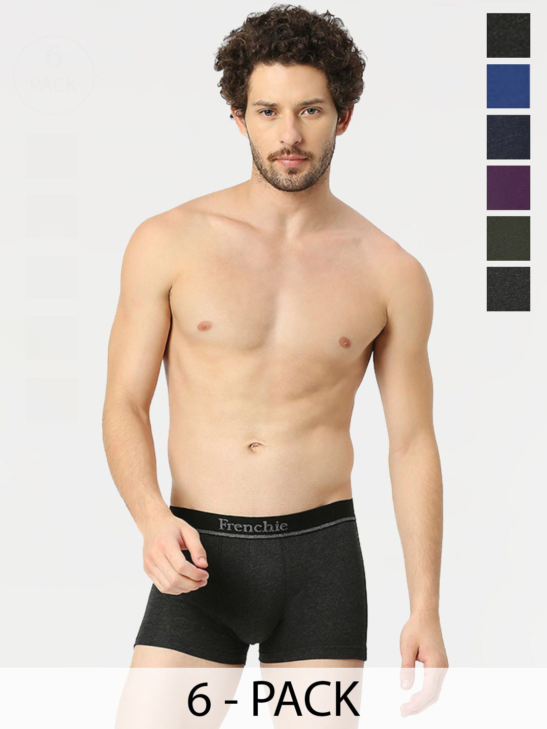 FRENCHIE Men 6 Pcs Solid Cotton Breathability Trunks FR-MI-TR-ELMTS-2X5-PO4-S