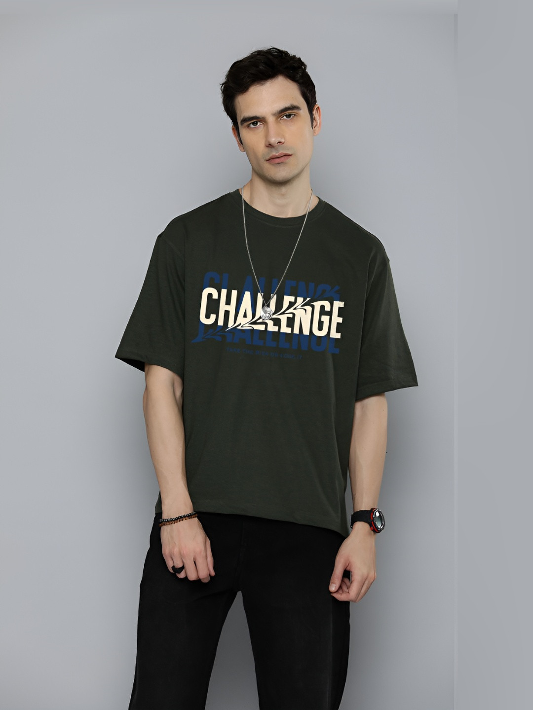 R.Code by The Roadster Life Co. Men Typography Printed Round Neck pplique T-shirt