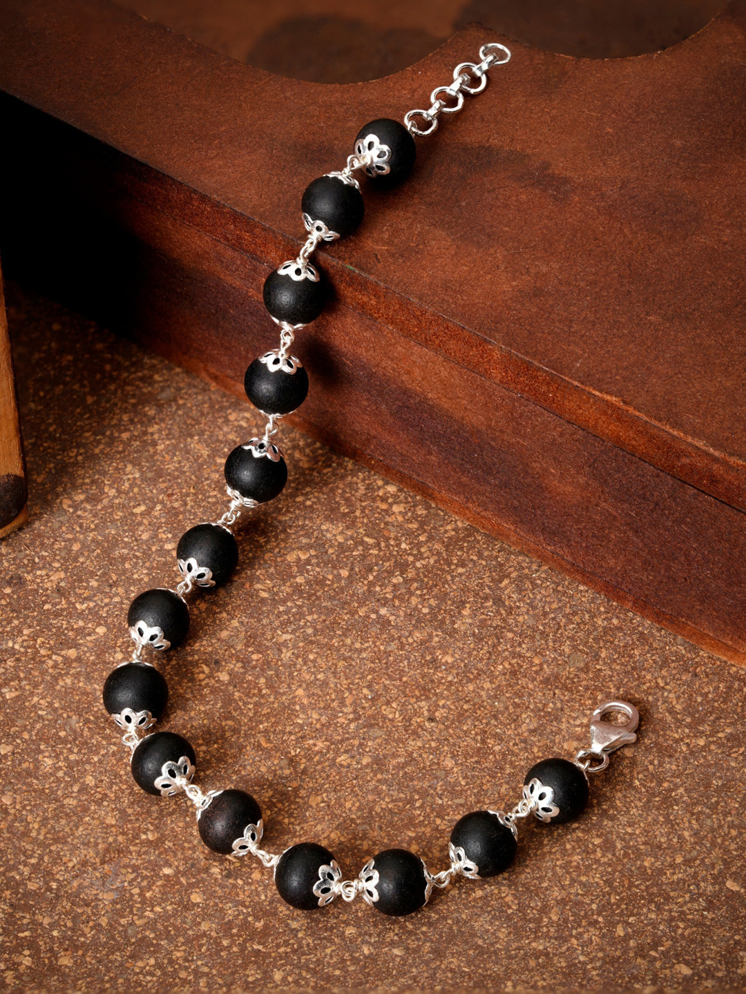 JewelYaari Men 925 Sterling Silver Rhodium-Plated Beaded Link Bracelet