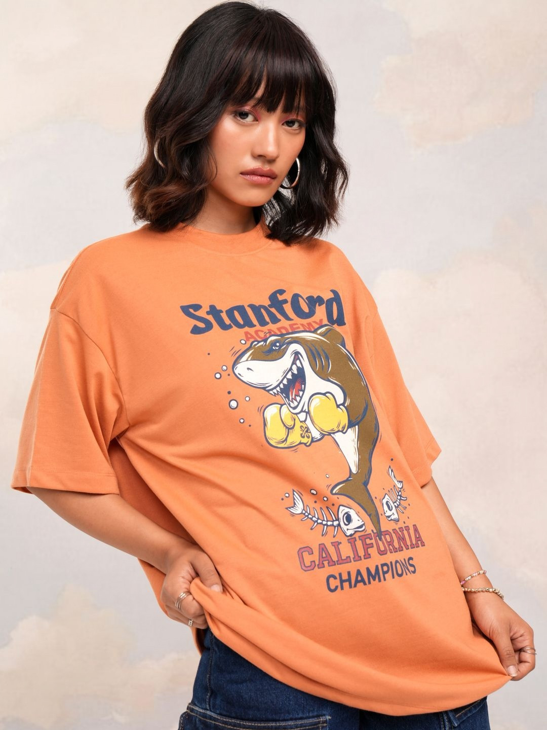 Tokyo Talkies Women Printed Applique Oversized T-shirt