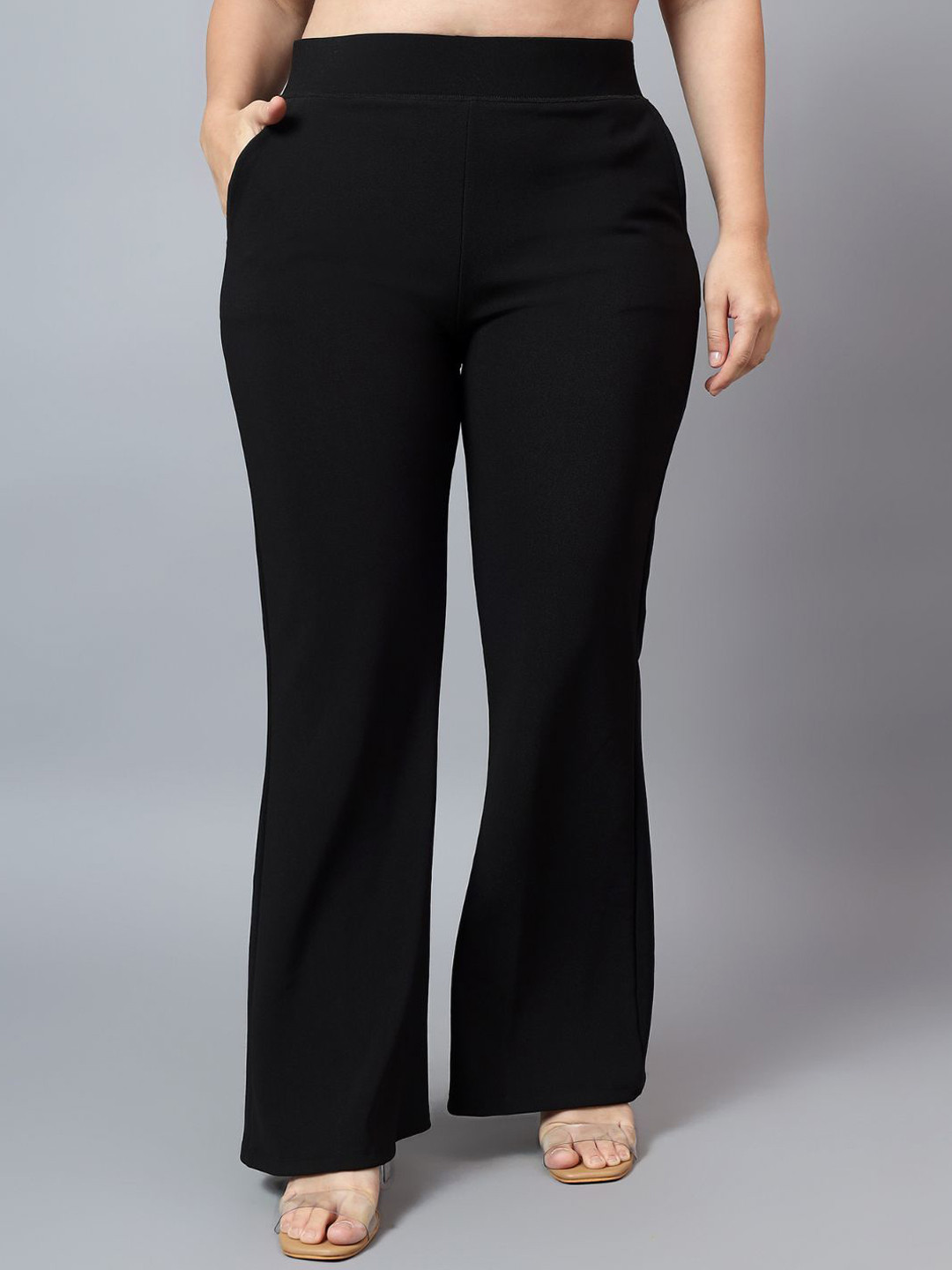 BAESD Women Smart Flared High-Rise Wrinkle Free Plus size Trousers