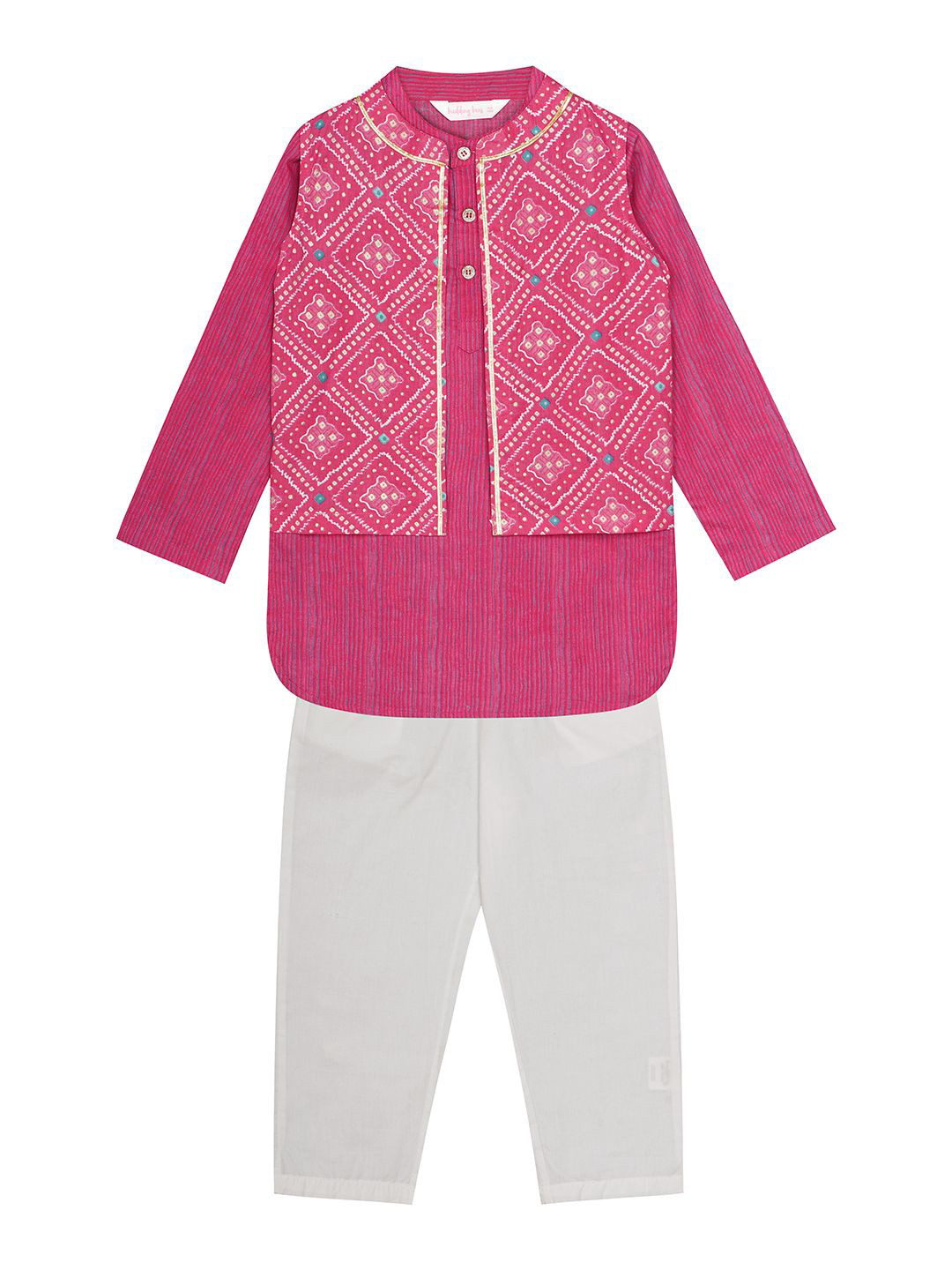 Budding Bees Boys Mandarin Collar Pure Cotton Straight Kurta With Trousers & Nehru Jacket