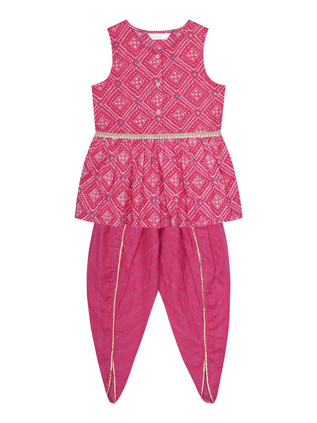 Budding Bees Girls Printed Shoulder Straps Pure Cotton Kurta with Dhoti Pant