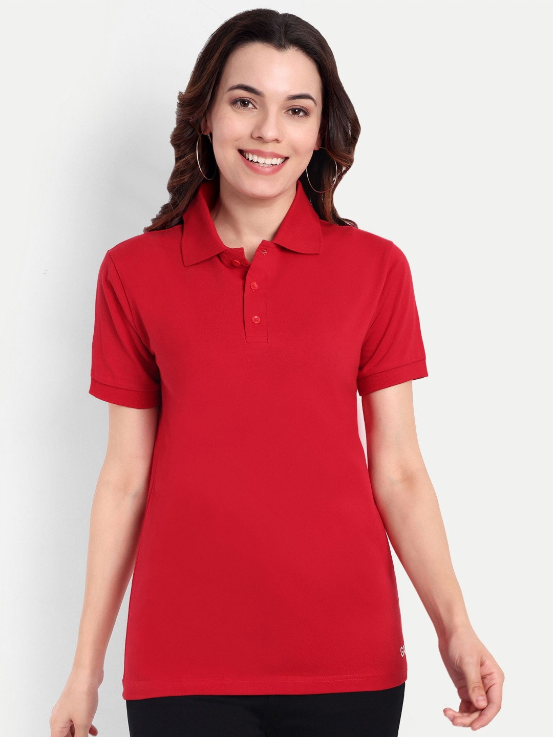 GAB Women Polo Collar Pure Cotton Applique T-shirt