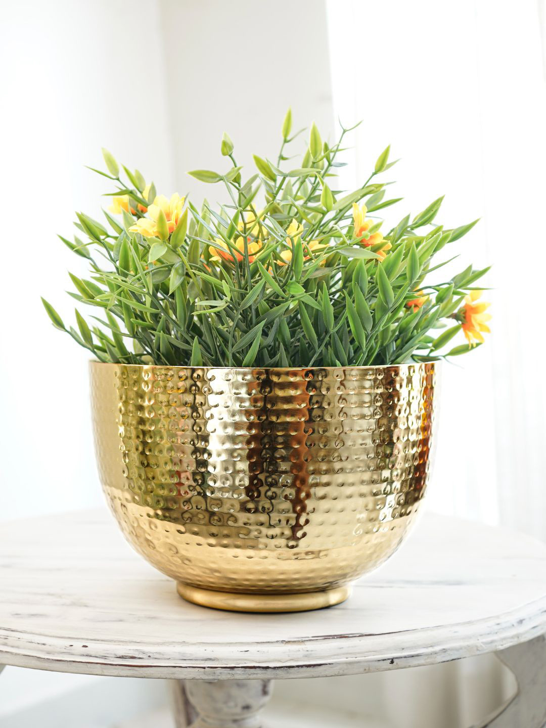 BEHOMA Gold Toned Hammered Metal Bowl Planter