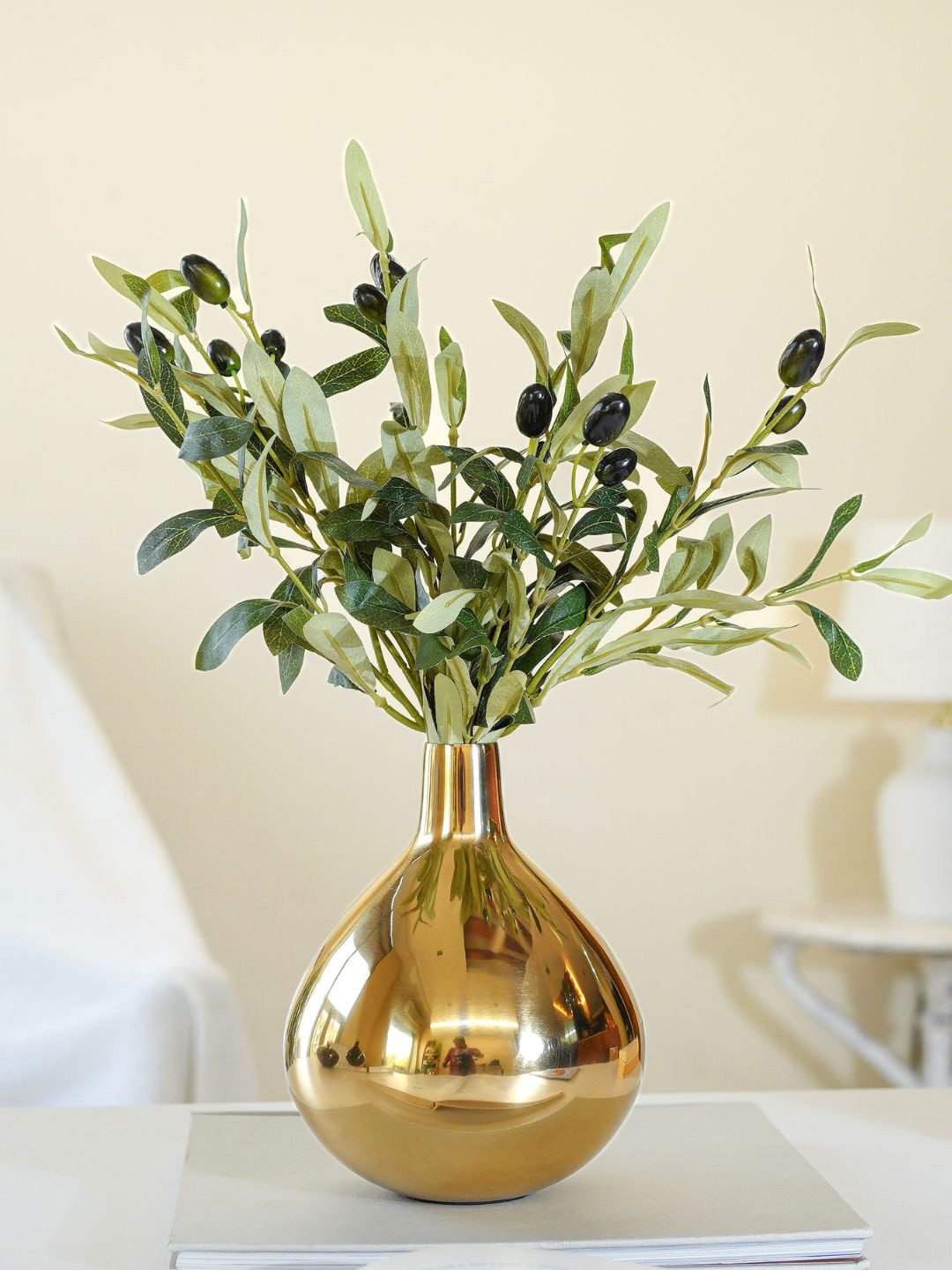 BEHOMA Metal Glossy Gold Toned Tall Flower Vase