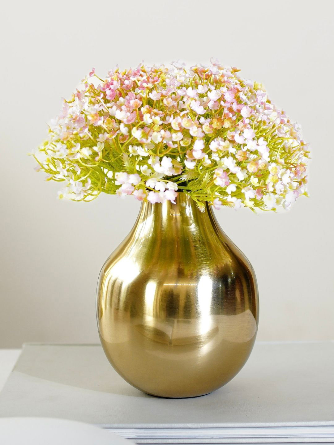 BEHOMA Glossy Golden Metal Bud Shape Small Flower Vase