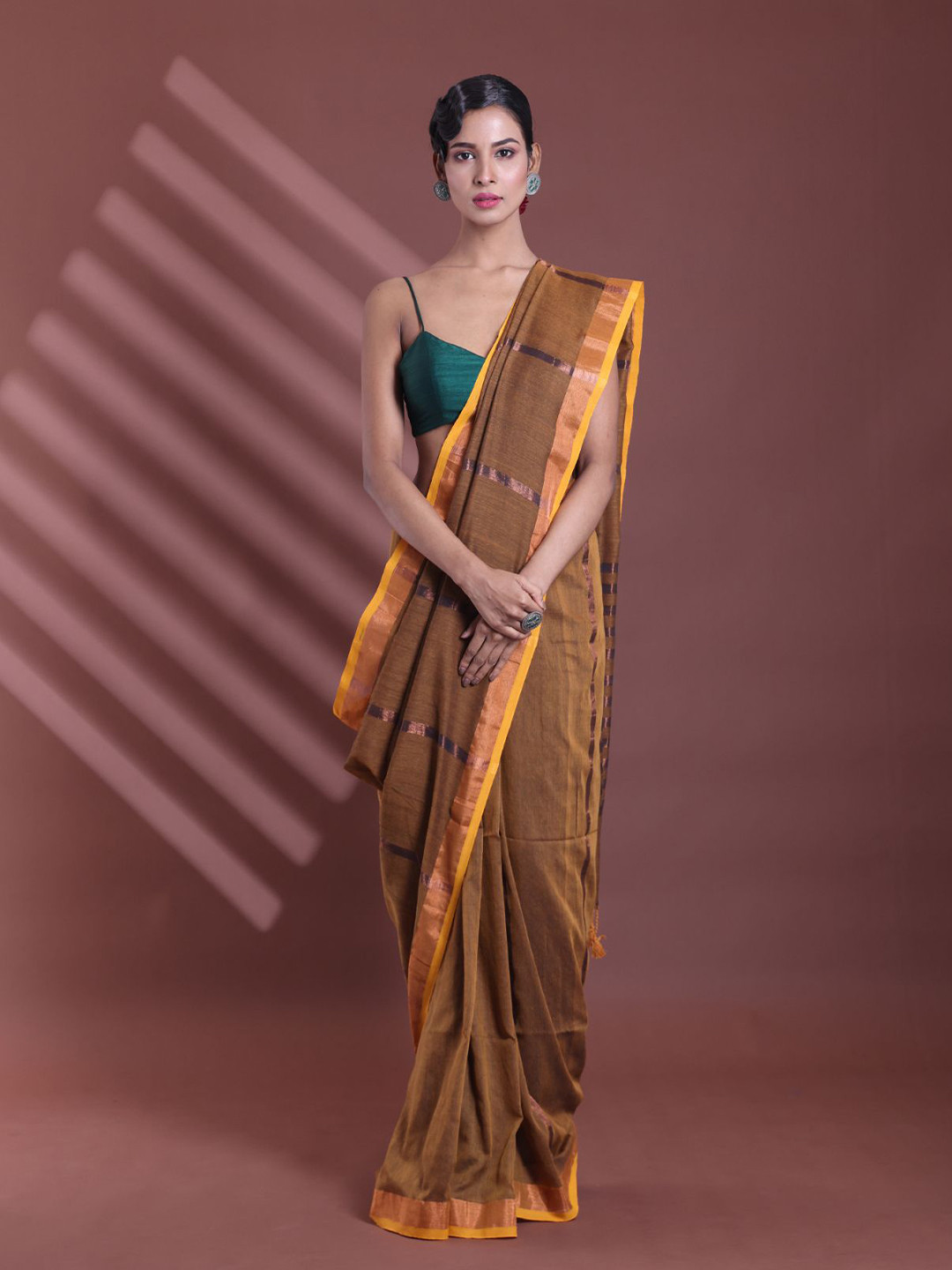 Charukriti Striped Pure Cotton Saree With Zari Border