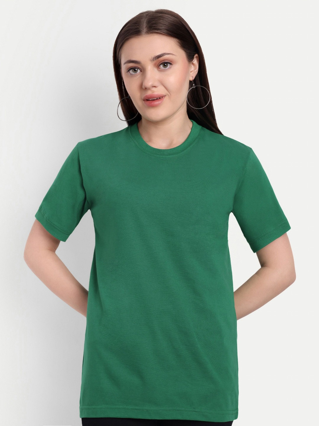 GAB Women Solid Pure Cotton Round Neck Half Sleeves Everyday Wear Stylish T-Shirt